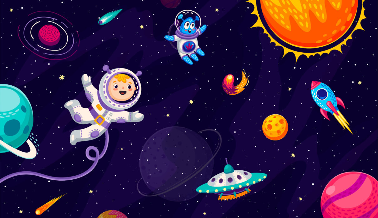 Kartoon Kind Astronaut, Alien, Rakete, Universum, All